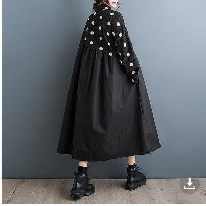 ドット柄　大きいサイズ レディース ワンピース　ゆったり　春 秋冬 新品 長袖