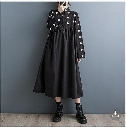 ドット柄　大きいサイズ レディース ワンピース　ゆったり　春 秋冬 新品 長袖