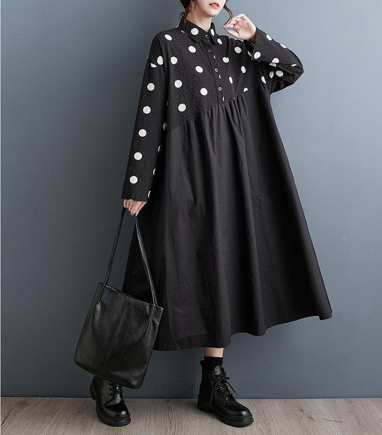 ドット柄　大きいサイズ レディース ワンピース　ゆったり　春 秋冬 新品 長袖