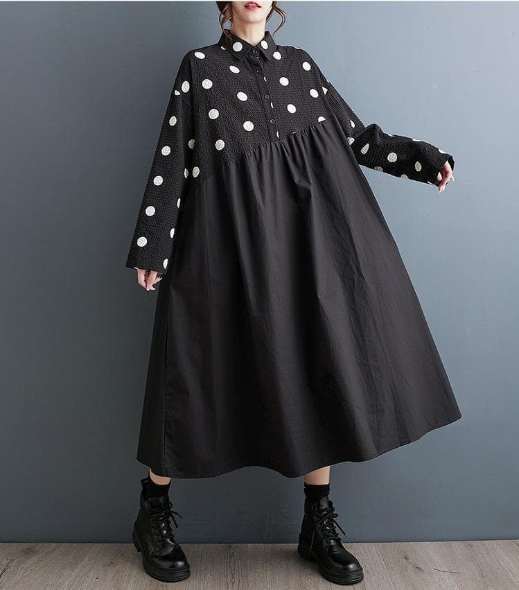 ドット柄　大きいサイズ レディース ワンピース　ゆったり　春 秋冬 新品 長袖