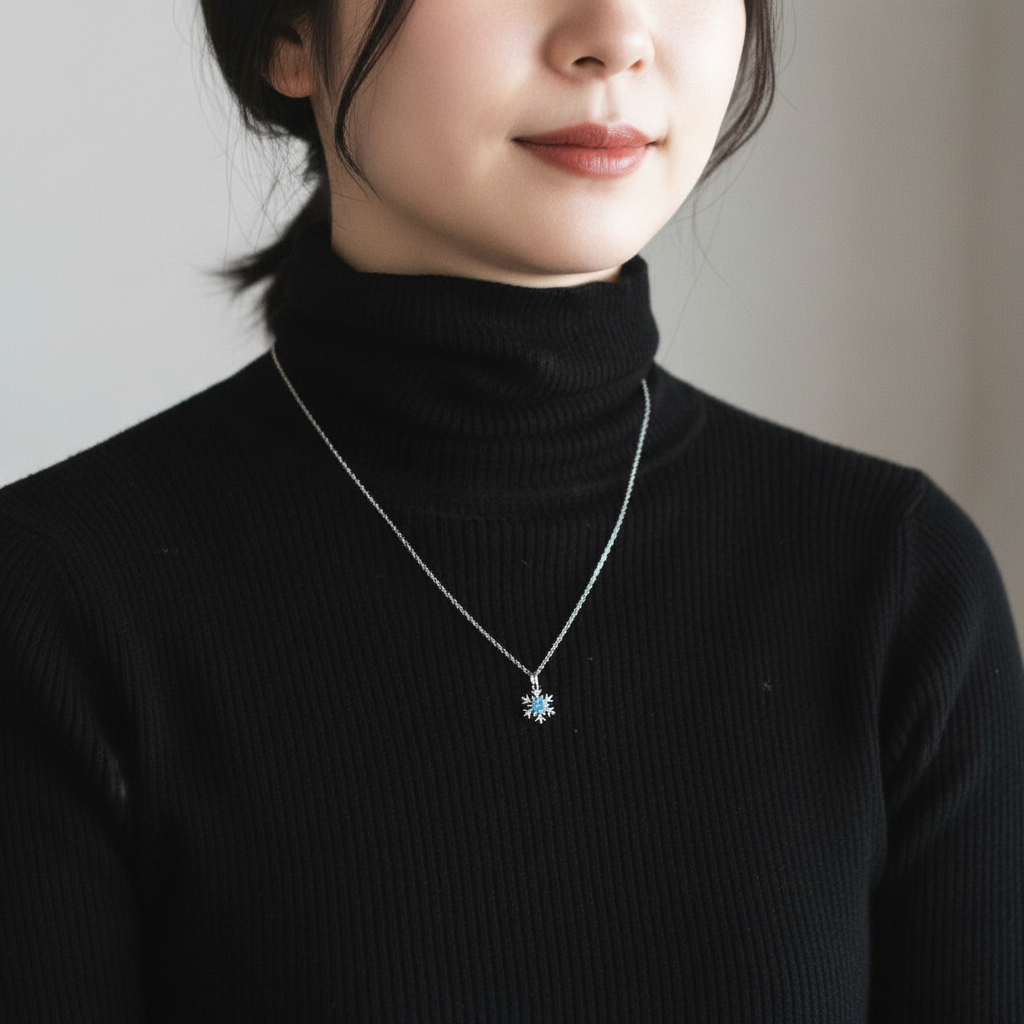 ひとめぼれ新作2026【選べる・数量限定】雪の結晶　ウェロオパール　シルバー　サージカルステンレスネックレス40㎝