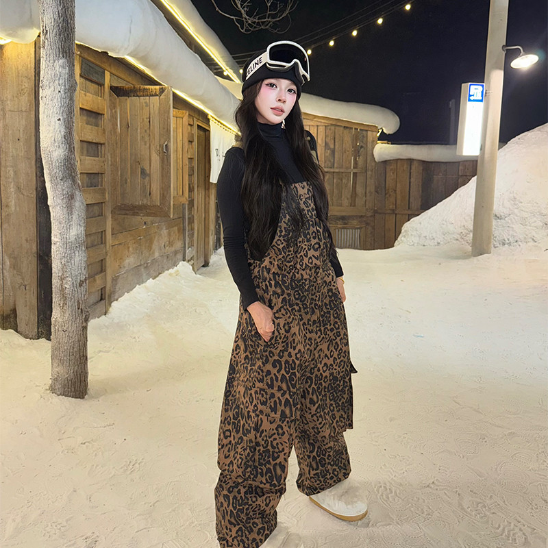 25-26秋冬 スノボウェア 上下セット ヒョウ柄 撥水 メンズ レディース パーカー トレーナー パンツ SN046