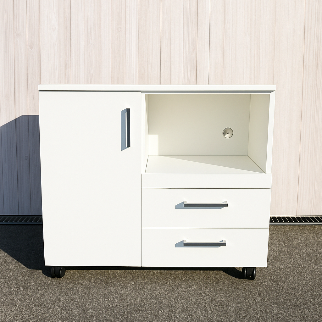 キャスター付き キッチン収納カウンター｜白仕上げ｜スライド天板付き｜セミオーダー対応