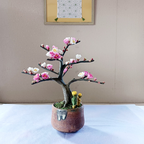 新年に紅白の梅で祝う (クレイフラワー) 盆栽 チェリー 通販 20204961