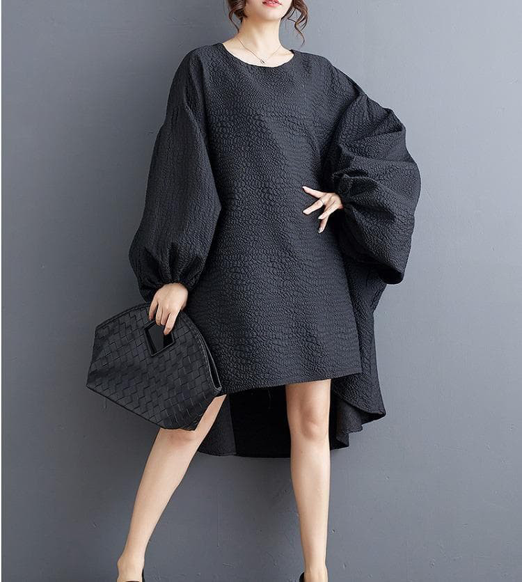 新品 大きいサイズ4L ワンピース秋冬 チュニックゆったり黒コクーン着痩せ