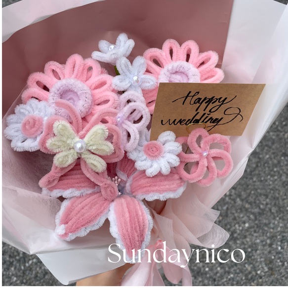 ✿ 韓国花束 モールフラワー 蝶 母の日 誕生日 枯れないお花 ピンク