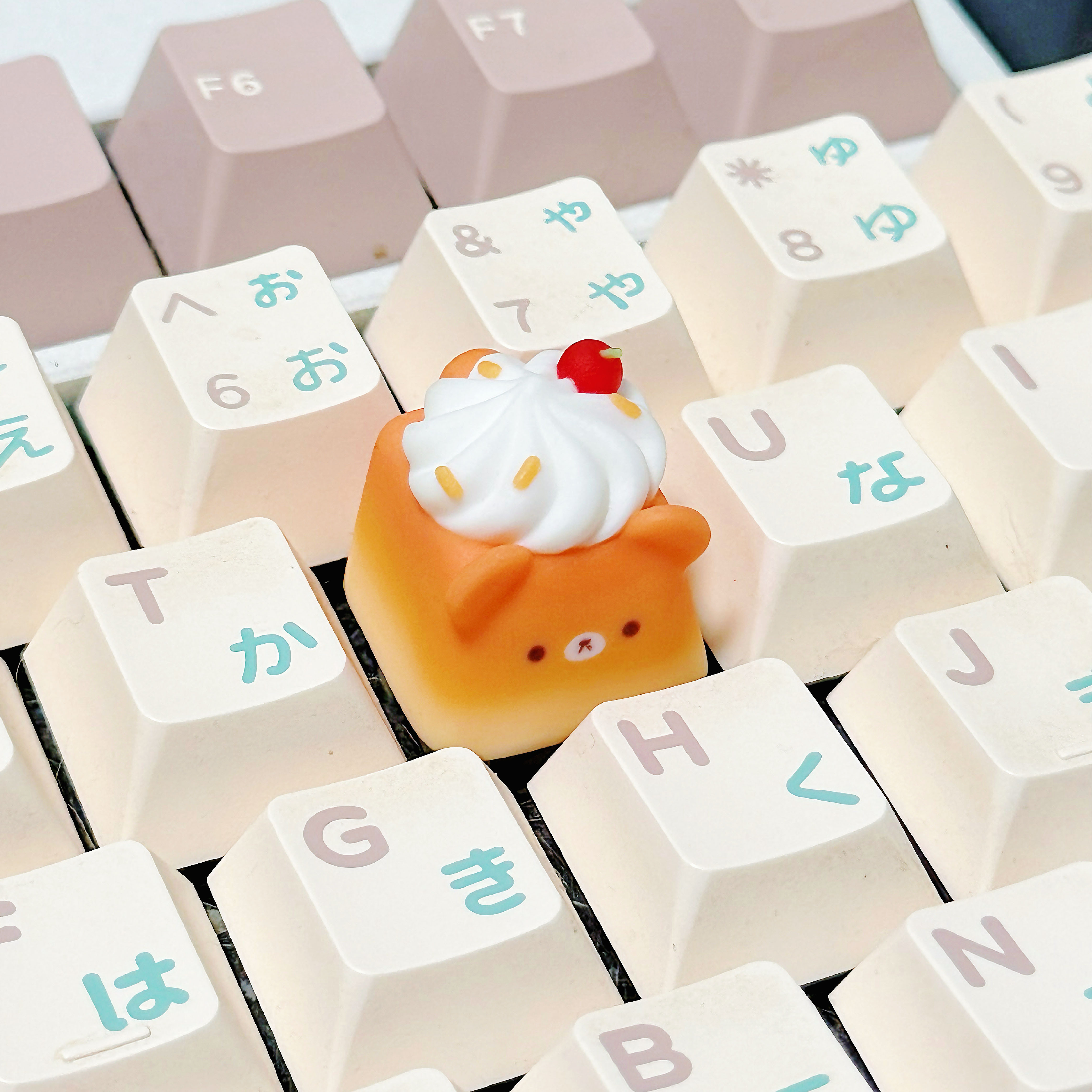 トーストクリームベア キーキャップ｜1U アーティザン｜パンモチーフ｜フルカラー3Dプリント｜Cherry MX対応