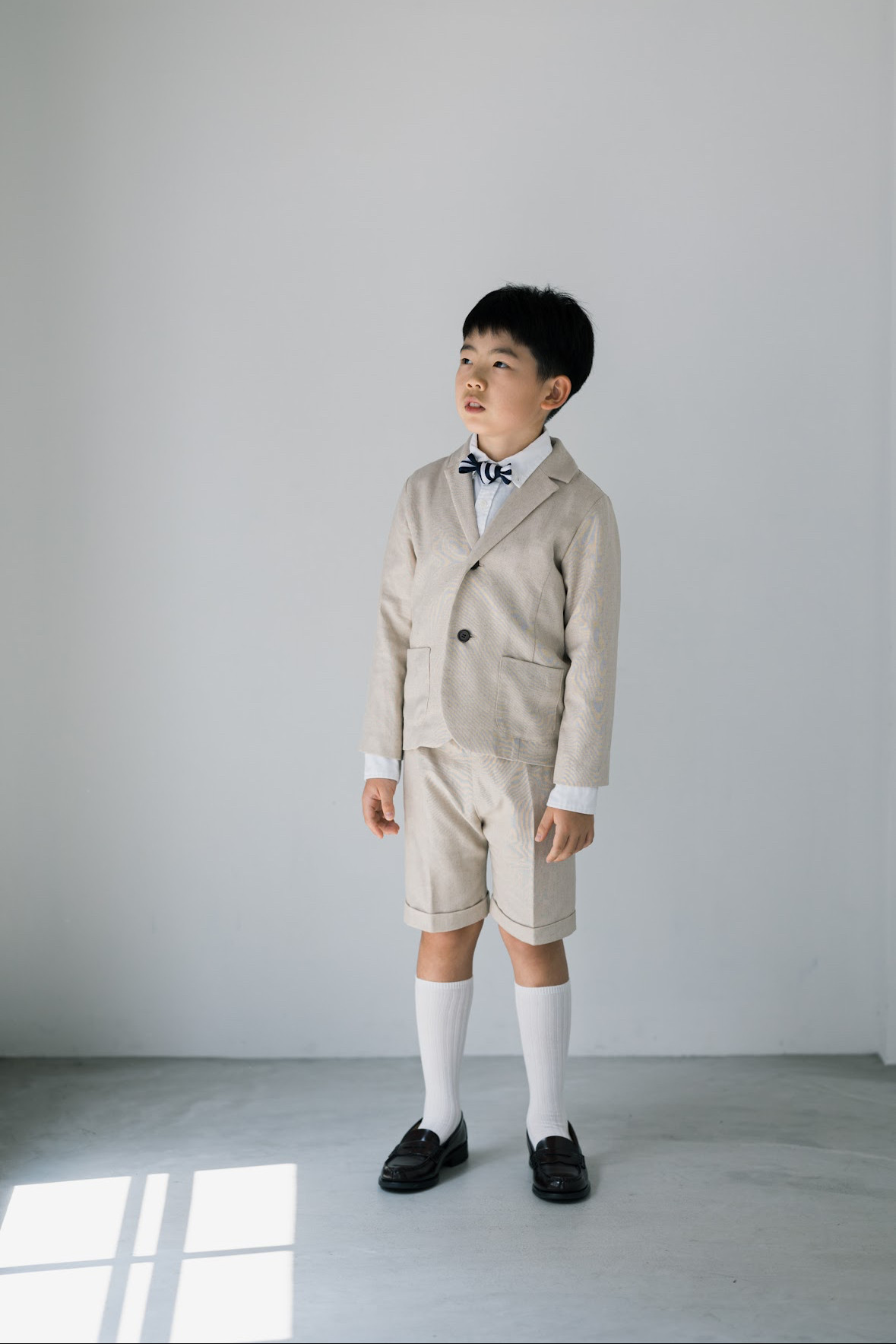 【出来上がり品】 120 ナチュラルコットンスーツ　選べる　蝶ネクタイ　七五三　入園　入学　卒業式