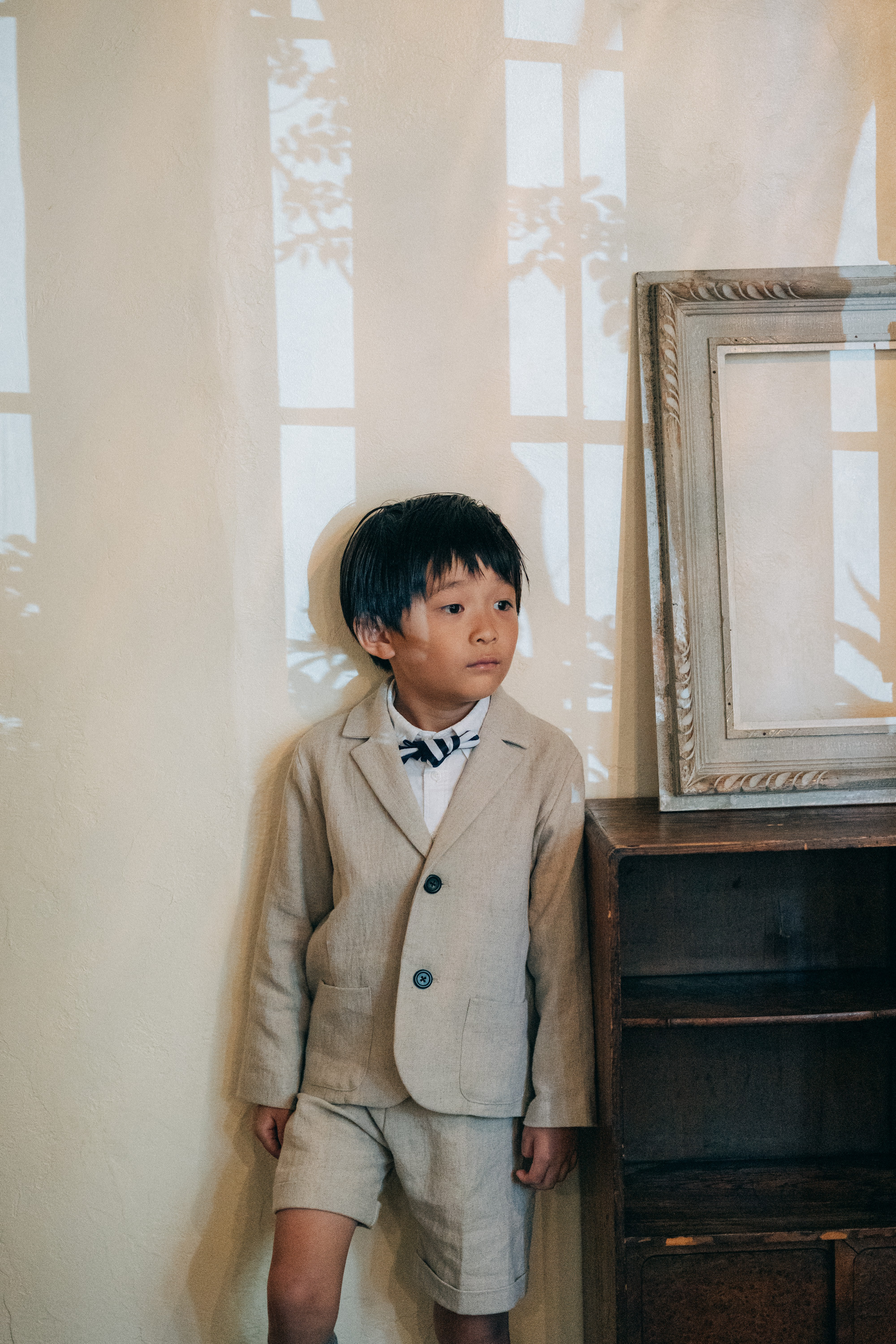 【出来上がり品】 120 ナチュラルコットンスーツ　選べる　蝶ネクタイ　七五三　入園　入学　卒業式