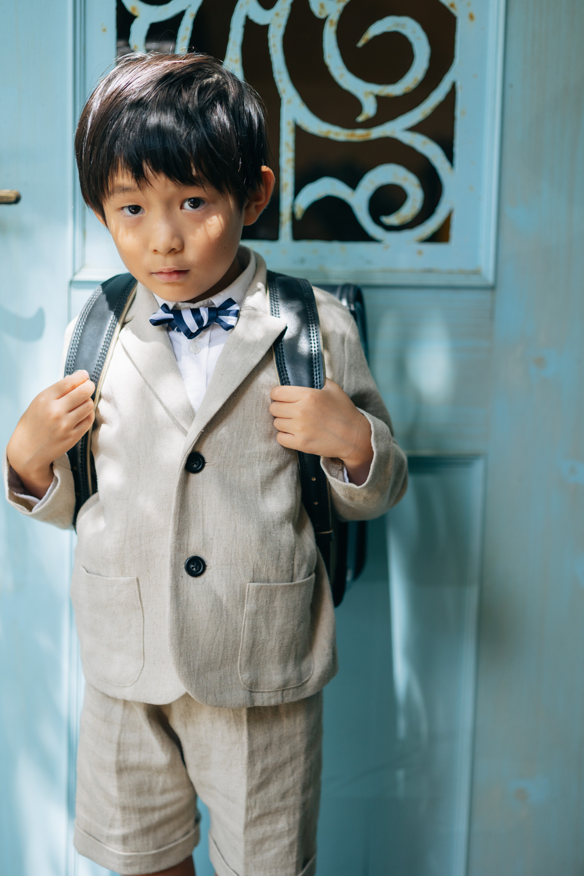 【出来上がり品】 120 ナチュラルコットンスーツ　選べる　蝶ネクタイ　七五三　入園　入学　卒業式