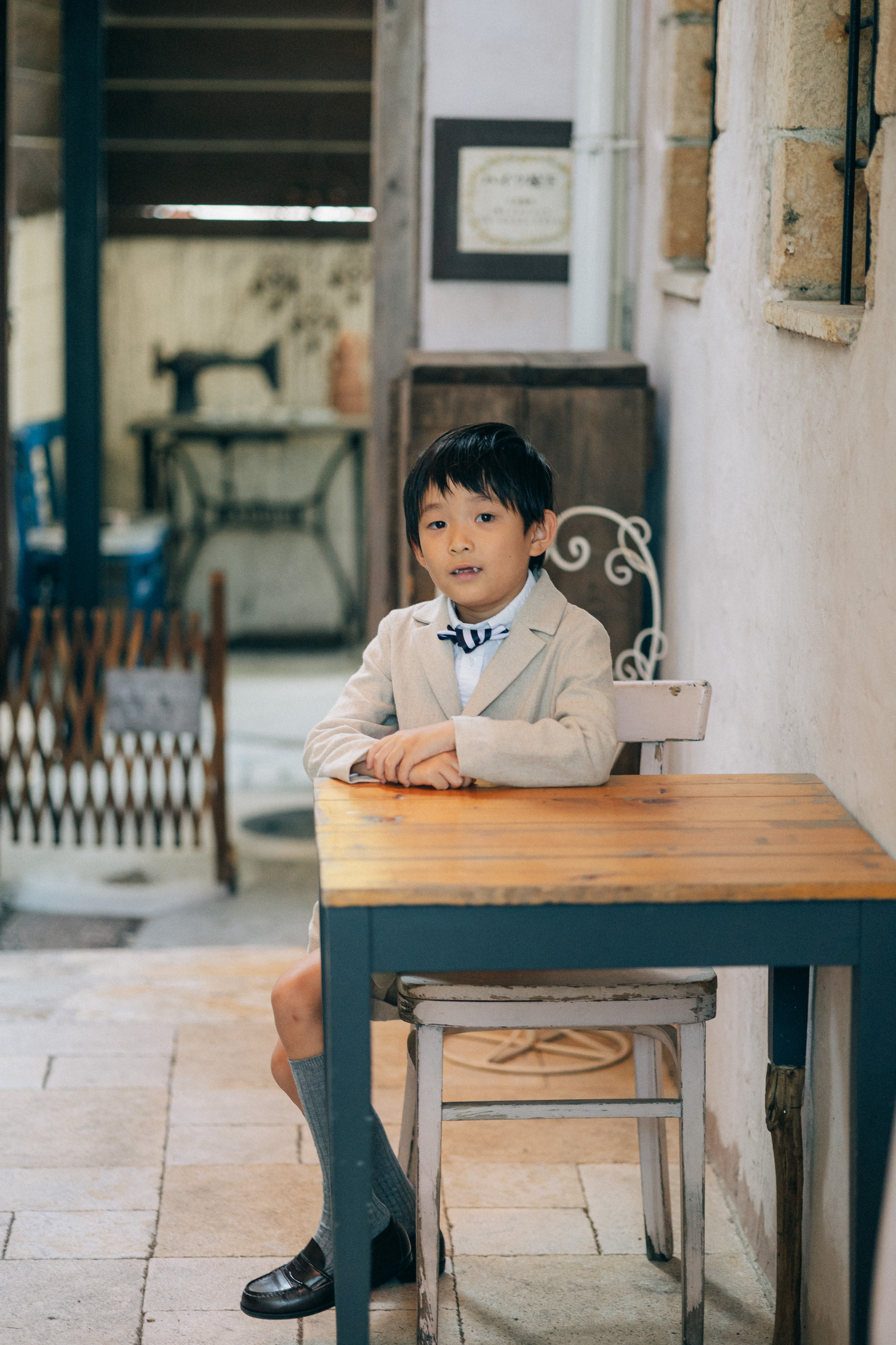 【出来上がり品】 120 ナチュラルコットンスーツ　選べる　蝶ネクタイ　七五三　入園　入学　卒業式