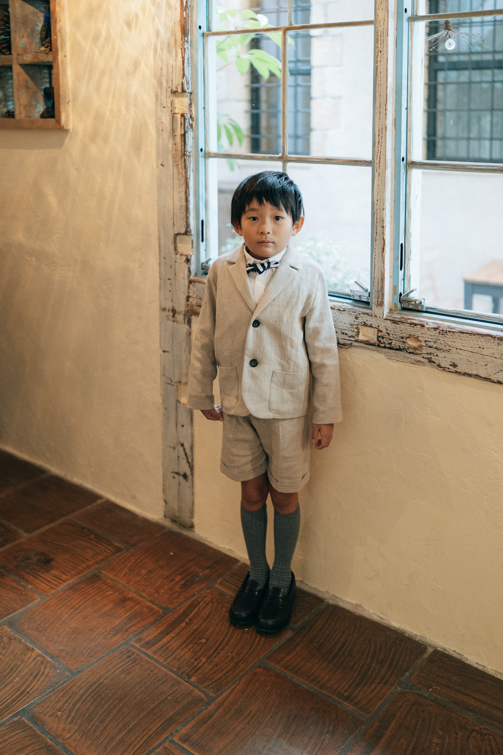 【出来上がり品】 120 ナチュラルコットンスーツ　選べる　蝶ネクタイ　七五三　入園　入学　卒業式