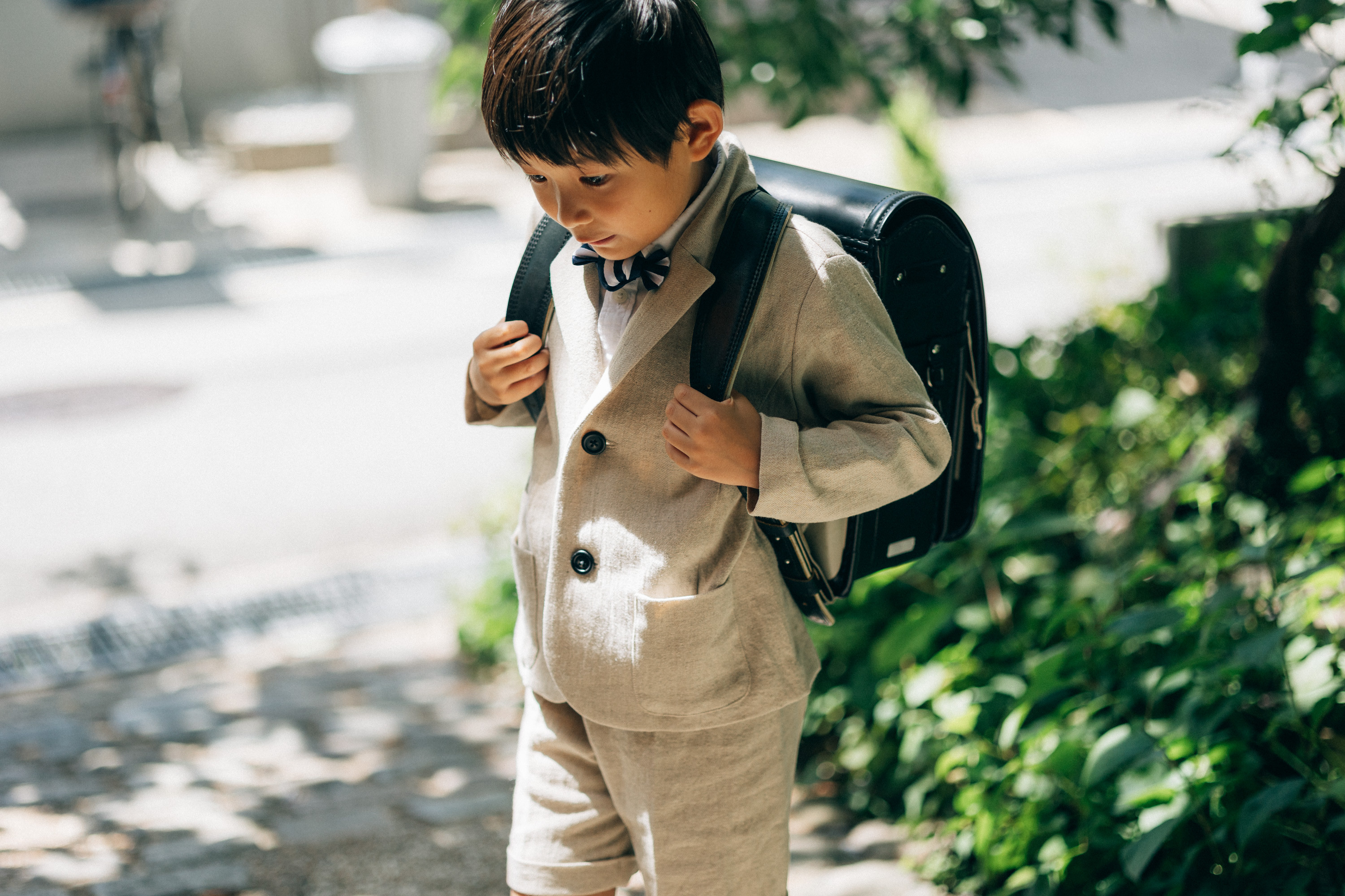 【出来上がり品】 120 ナチュラルコットンスーツ　選べる　蝶ネクタイ　七五三　入園　入学　卒業式