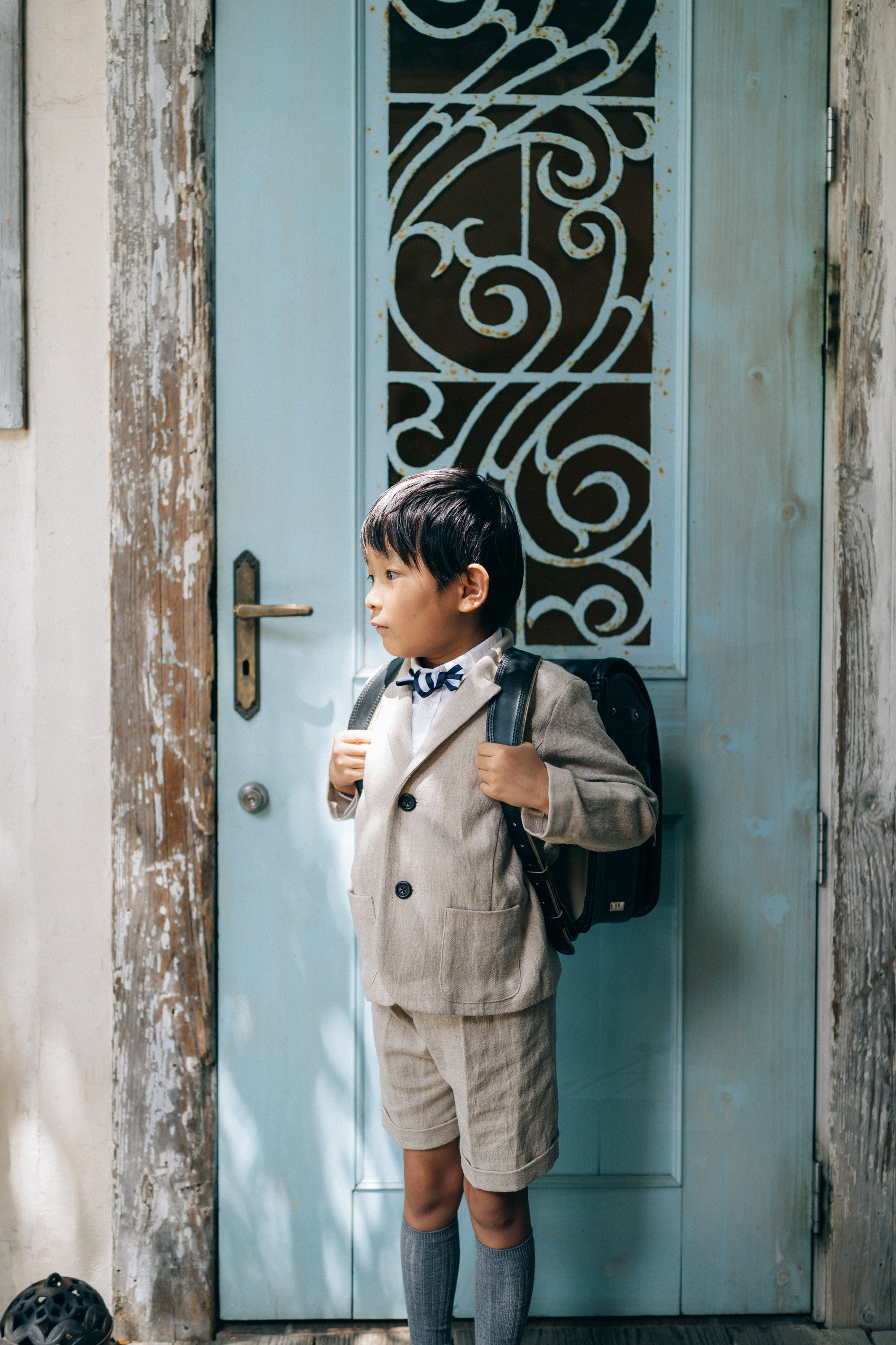 【出来上がり品】 120 ナチュラルコットンスーツ　選べる　蝶ネクタイ　七五三　入園　入学　卒業式