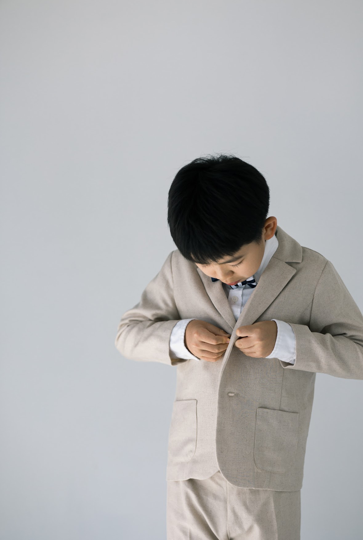 【出来上がり品】 120 ナチュラルコットンスーツ　選べる　蝶ネクタイ　七五三　入園　入学　卒業式