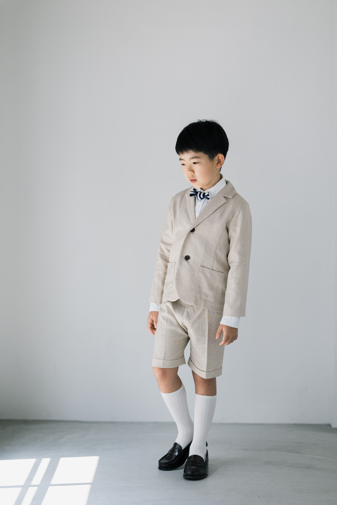 【出来上がり品】 120 ナチュラルコットンスーツ　選べる　蝶ネクタイ　七五三　入園　入学　卒業式