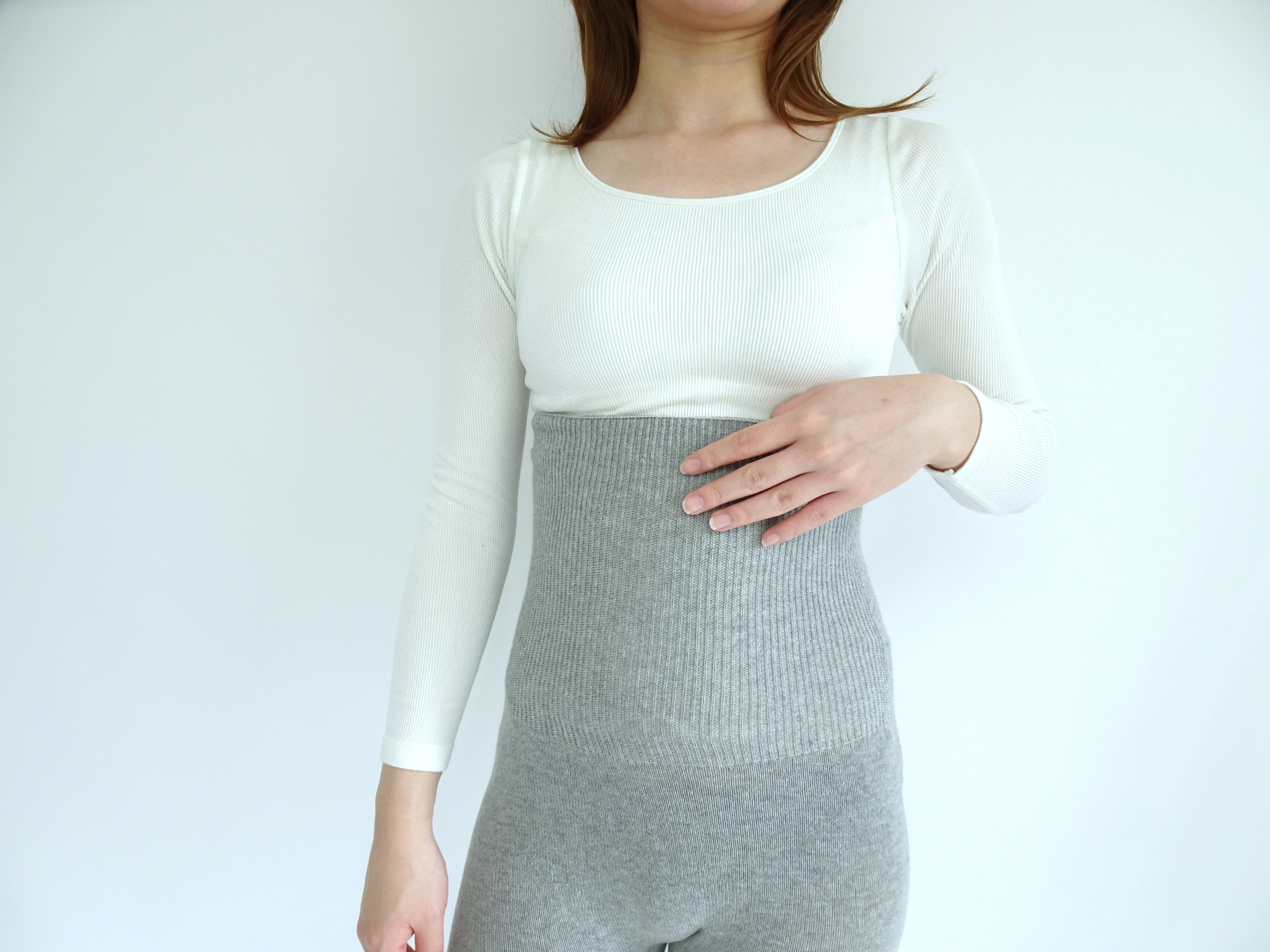 【日本製】ホールガーメントで編み上げた腹巻レギンス＜杢グレー＞