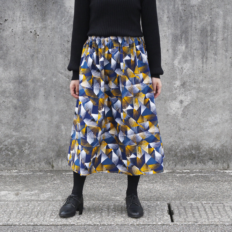 【受注制作】アフリカ布のギャザースカート（ファーンパターン）アフリカンプリント アフリカンファブリック