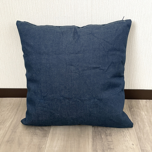 デニムクッションカバー ネイビーブルー 45cm用 ハンドメイド ジーンズ