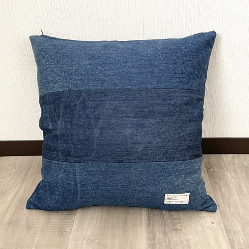 デニムクッションカバー ネイビーブルー 45cm用 ハンドメイド ジーンズ