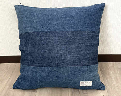デニムクッションカバー ネイビーブルー 45cm用 ハンドメイド ジーンズ