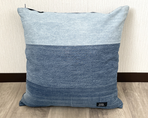 デニムクッションカバー ネイビーブルー 45cm用 ハンドメイド ジーンズ