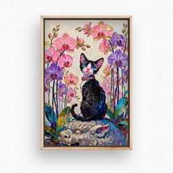 絵画 。壁掛け絵【夜光の蛍の火とピンクの花の海、緑のドレスを着た