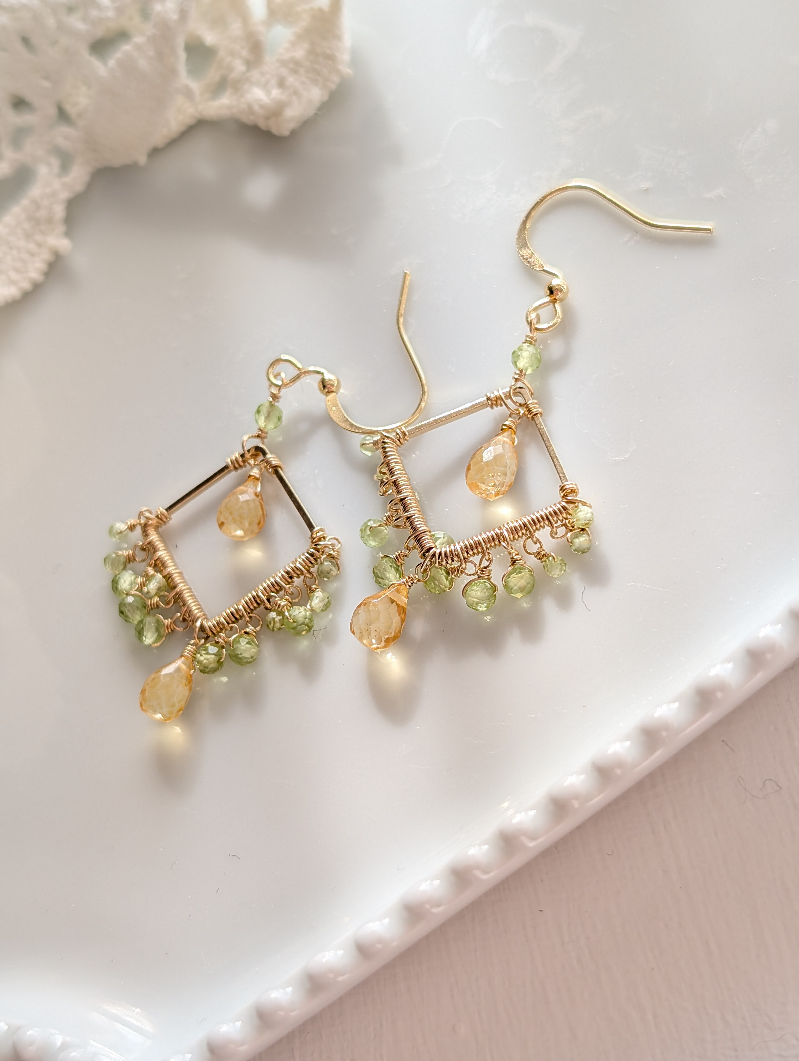 シトリン×ペリドットのピアス14kgf