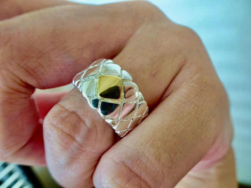 仁尾彫金『１つ鱗k18、平打パイソンリング、燻なし』ハンドメイド513