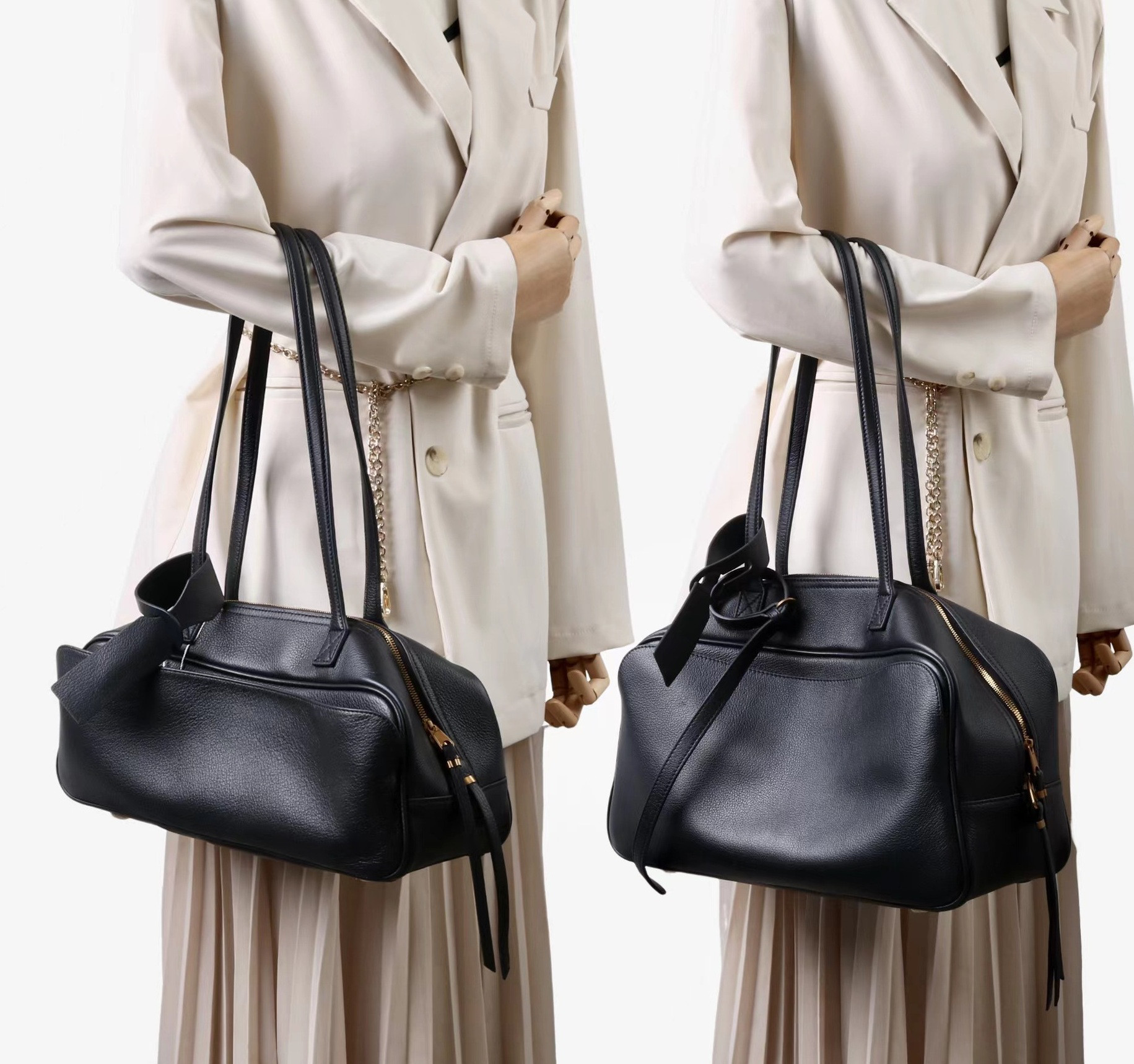 丸みフォルムが美しい レザーボストンバッグ｜通勤にも映える大容量トート（2サイズ）