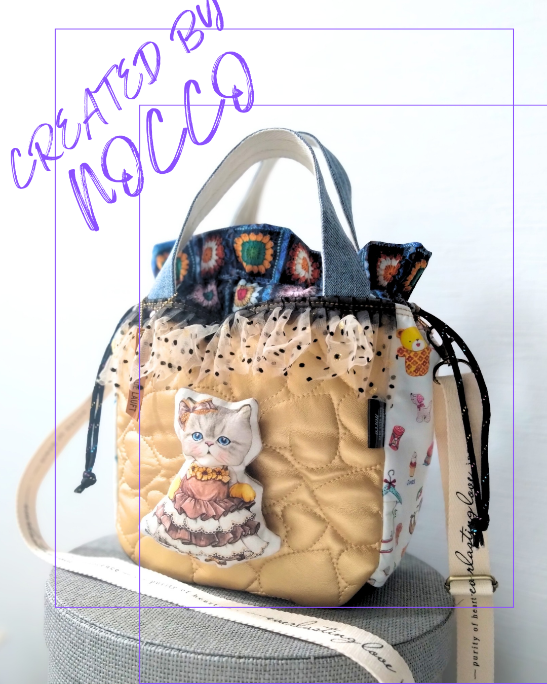 №811【キラキラハート✖️ルミちゃん Goldレース花モチーフ巾着ToteBAG⚮̈♥】コヤンイサムチョン/クリスマス