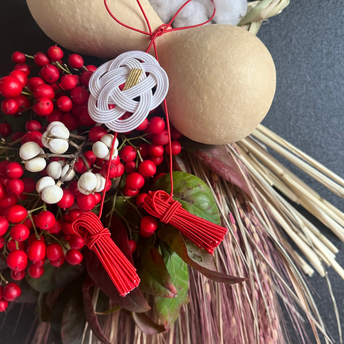 送料無料＞2026 縁起物水引と自然素材のしめ縄飾り しめ縄・しめ飾り