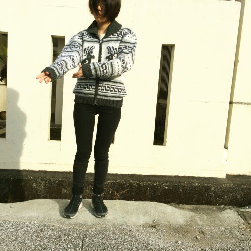 国産糸で編んだ人気のカウチンカーデイガン 長袖 手編み