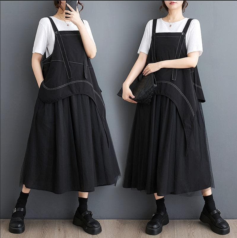 大きいサイズ レディース サロペット　ワンピース　春夏 秋 新品 ブラック