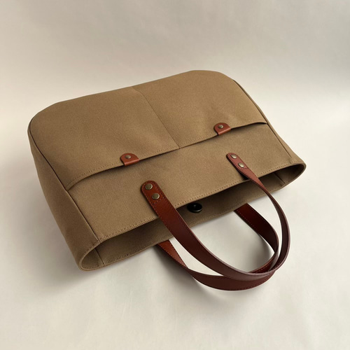 受注制作】帆布トートバッグ かわいいフォルム本革ハンドル 薄茶