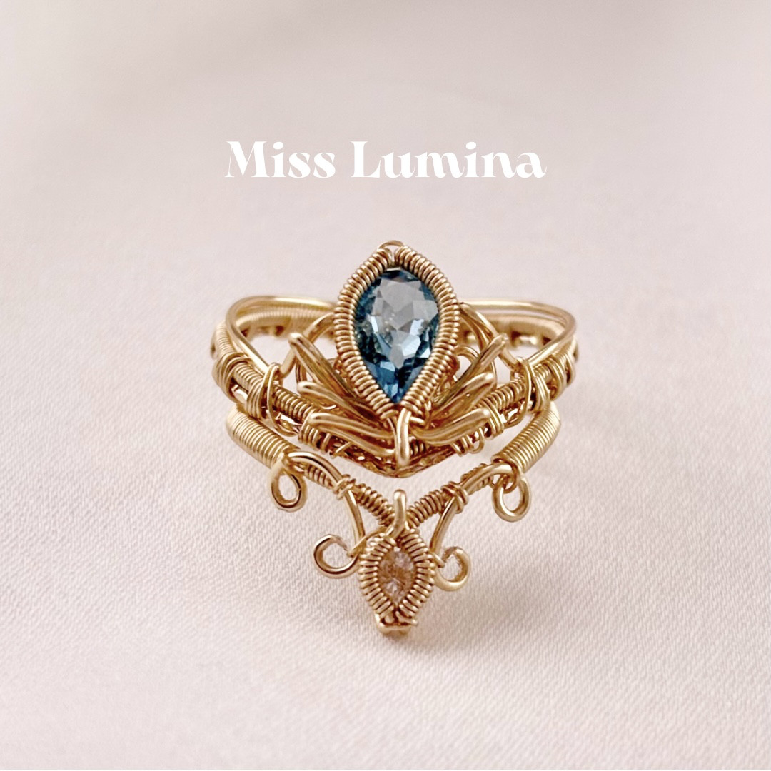 蒼の王冠の指輪 ブルートパーズ Azure Crown Twin Ring ワイヤージュエリー リングセット