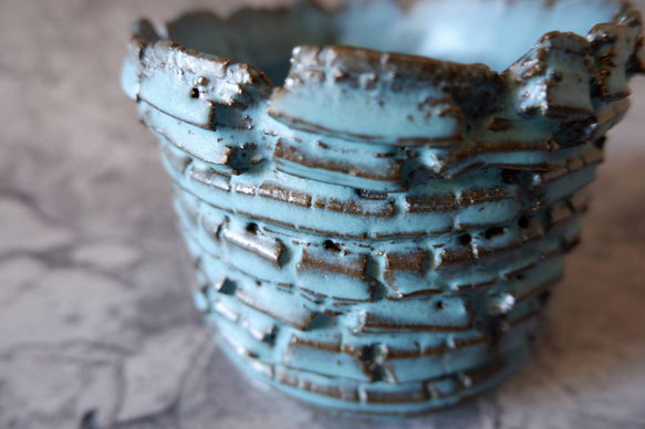 4号ヒスイ青裂紋鉢348　塊根植物　多肉植物　アガベ　盆栽　植木鉢　作家鉢　鉢皿　沖縄 2枚目の画像