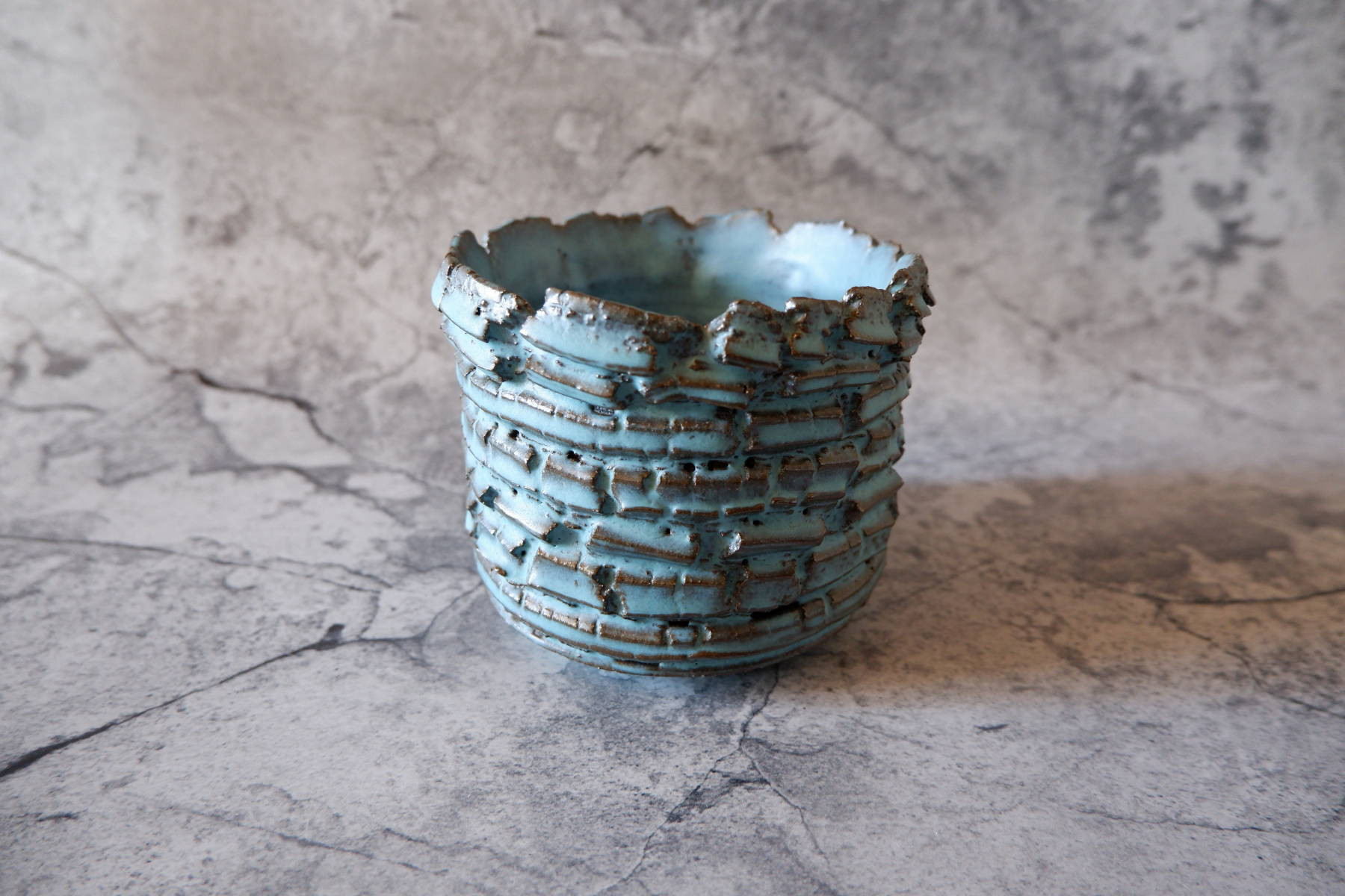 4号ヒスイ青裂紋鉢348　塊根植物　多肉植物　アガベ　盆栽　植木鉢　作家鉢　鉢皿　沖縄