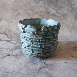 4号ヒスイ青裂紋鉢348　塊根植物　多肉植物　アガベ　盆栽　植木鉢　作家鉢　鉢皿　沖縄 1枚目の画像