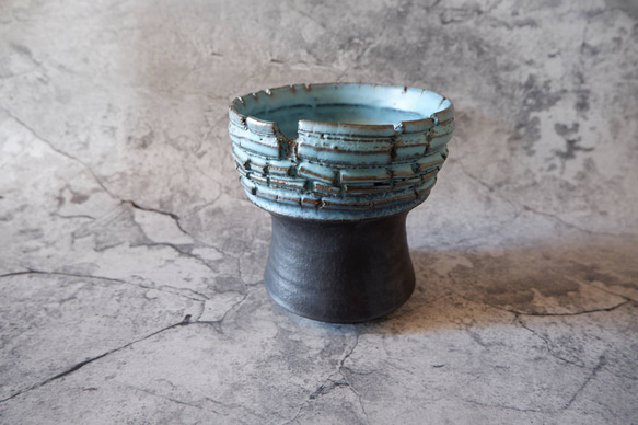 5号ヒスイ青掛分け裂紋鉢349　塊根植物　多肉植物　アガベ　盆栽　植木鉢　作家鉢　鉢皿　沖縄 1枚目の画像