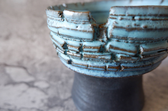 5号ヒスイ青掛分け裂紋鉢349　塊根植物　多肉植物　アガベ　盆栽　植木鉢　作家鉢　鉢皿　沖縄 2枚目の画像