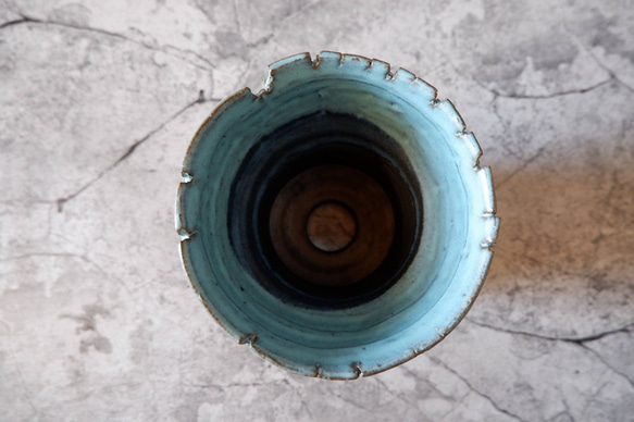 5号ヒスイ青掛分け裂紋鉢349　塊根植物　多肉植物　アガベ　盆栽　植木鉢　作家鉢　鉢皿　沖縄 5枚目の画像