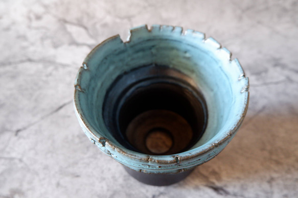 5号ヒスイ青掛分け裂紋鉢349　塊根植物　多肉植物　アガベ　盆栽　植木鉢　作家鉢　鉢皿　沖縄 4枚目の画像