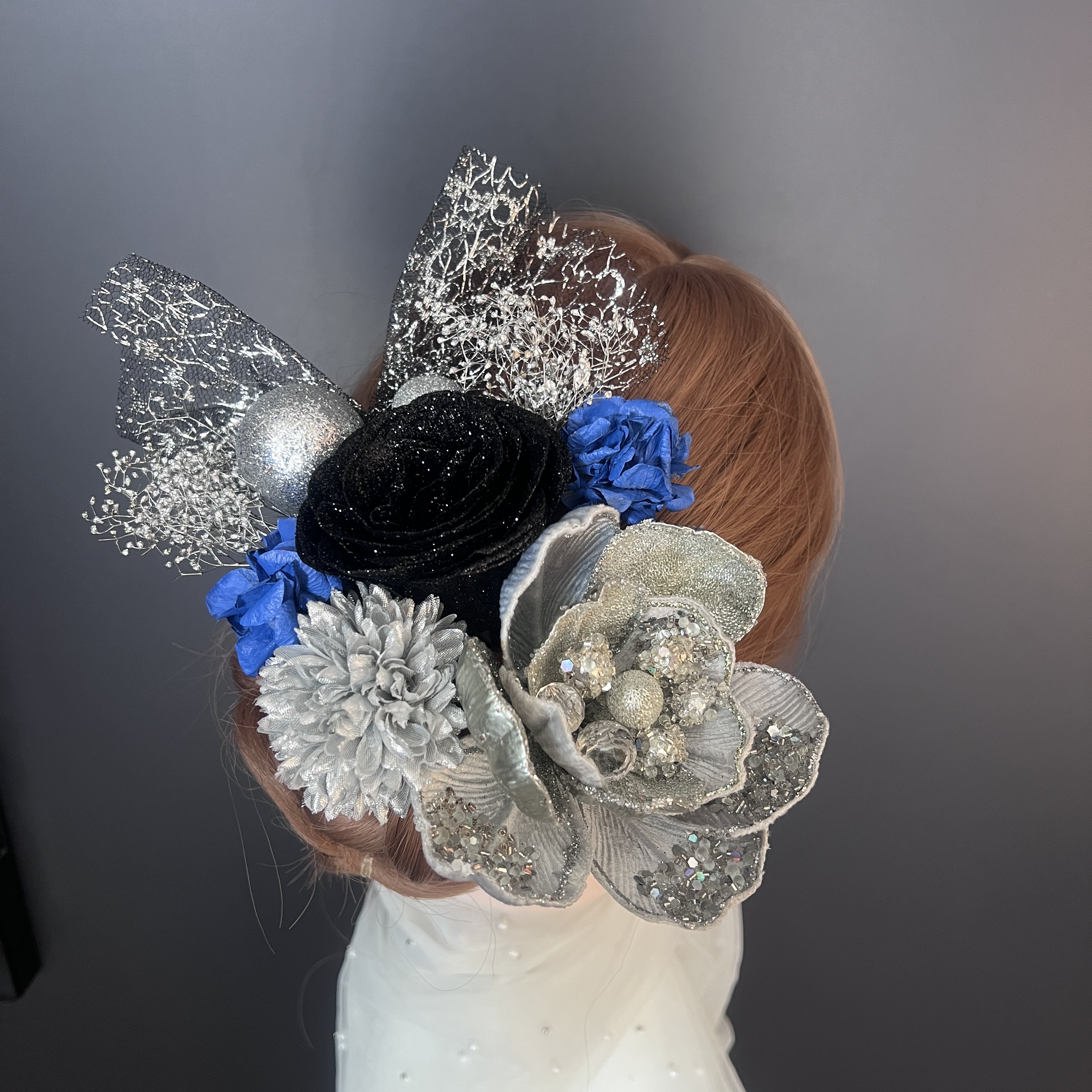 ha199 髪飾り 結婚式　卒業式　成人式 着物　振袖　キラキラバラ　黒　青