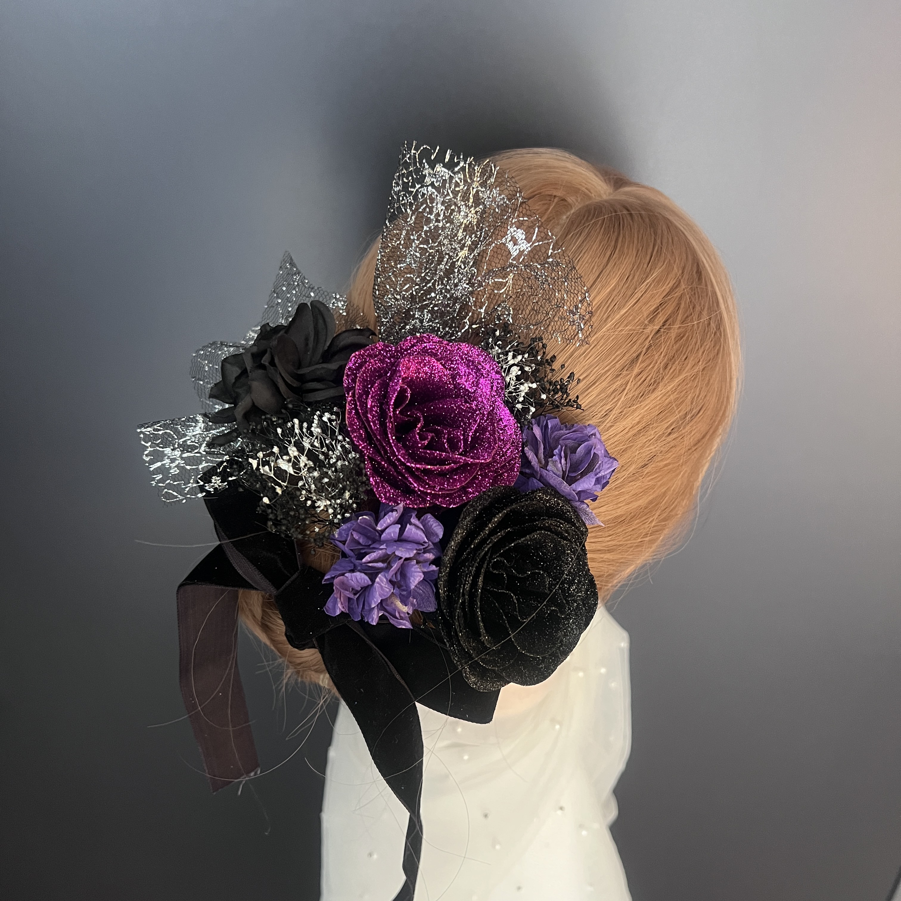 ha207 髪飾り 結婚式　卒業　成人式 着物　振袖　キラキラバラ パープル　紫