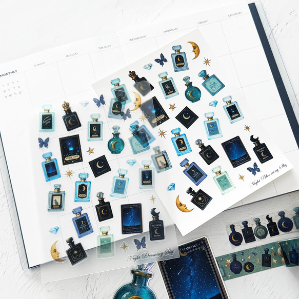 全4種・アンティークコラージュ香水瓶・星空香水瓶 ステッカーセット
