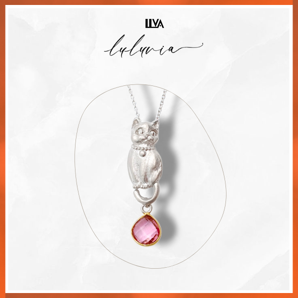 「君の形」猫ペンダント・前猫・横顔シルエット・愛らしい猫ペンダント・ピンクトパーズ・ルルヴィア新作・PL008