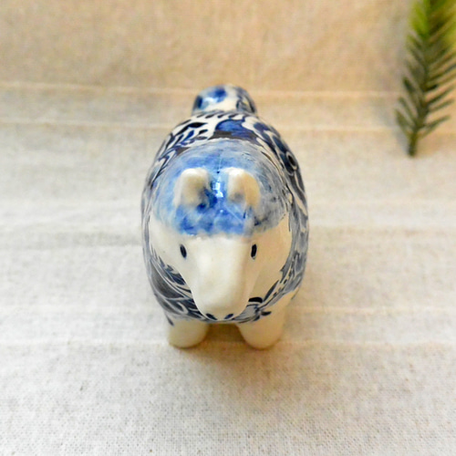 馬の置き物（大きめ B) ブルーの植物柄 陶器の絵付け 干支・午年 ウマ