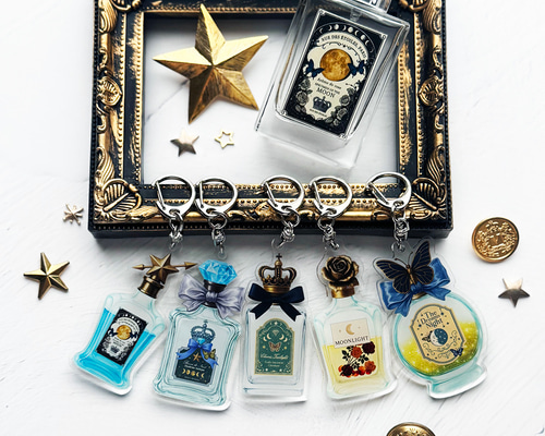 アンティークコラージュ香水瓶 ダイカットアクリルキーホルダー