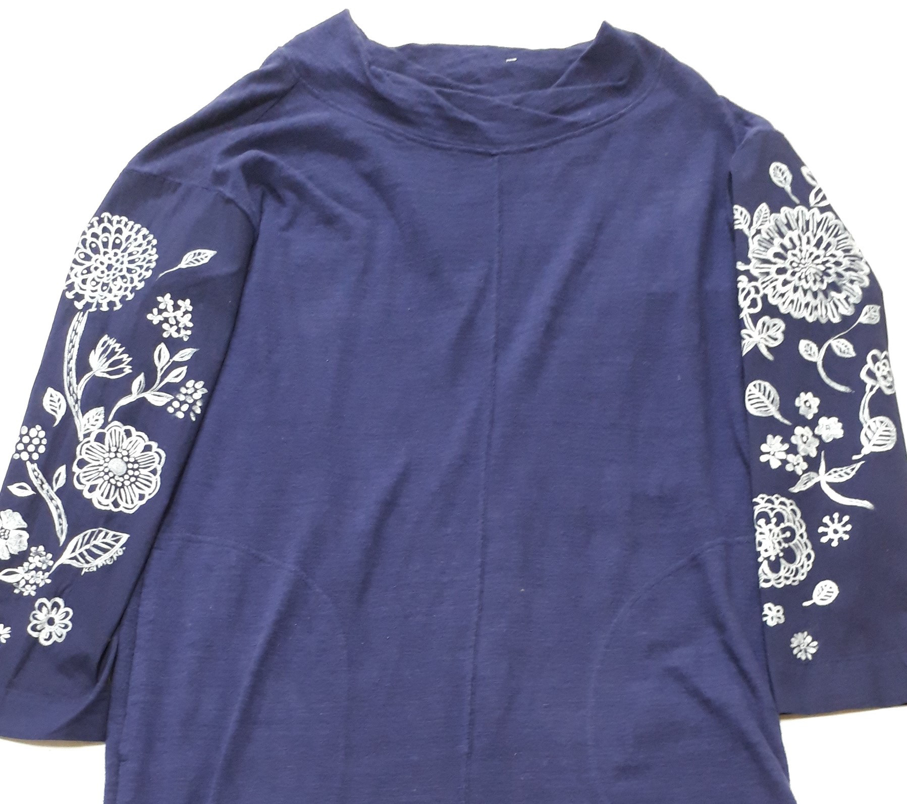 「北欧の蒼い花」　お気に入りワンピース　手描き　世界で一枚の服　持ち込み